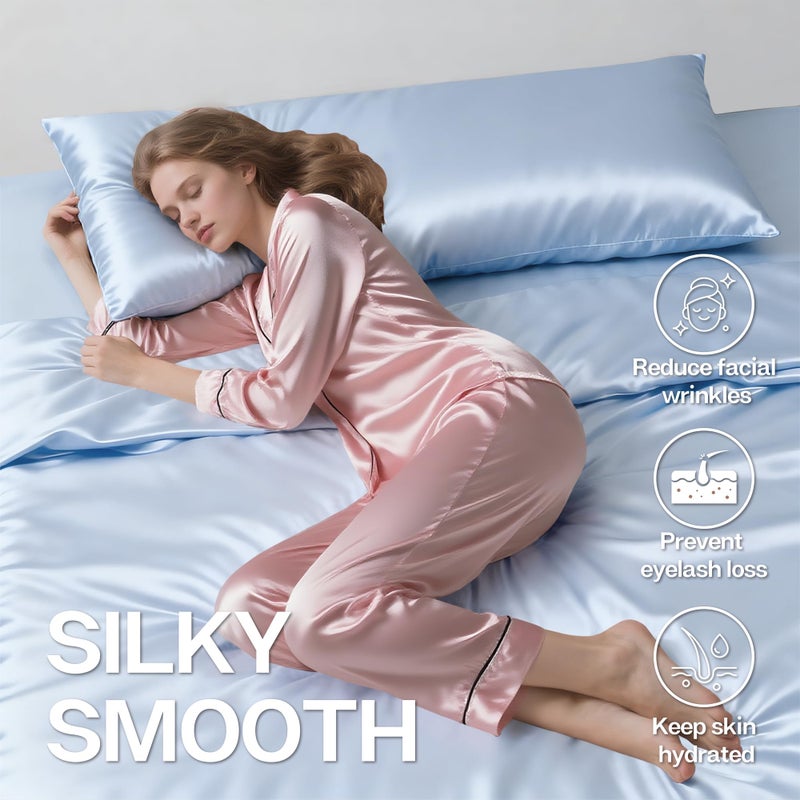 MR&HM Satin Body Pillow Cover, Soft and Breathable Body Pillow Case with Envelope Closure, Cooling and Silky Long Pillowcase for Hair and Skin,Grey (20x54, Light Blue) - Image 4